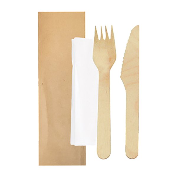 Besteck Set aus Holz (Gabel / Messer / Serviette)