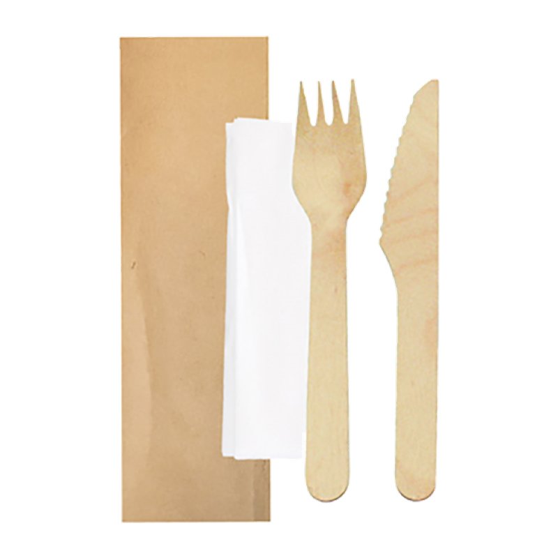 Besteck Set aus Holz (Gabel / Messer / Serviette)